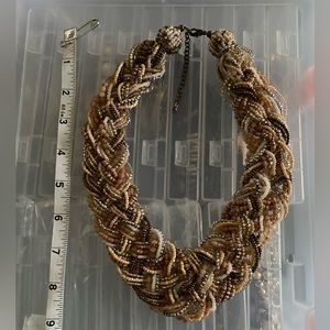 Gathered Beaded and Braided Brown Necklace 19”-22”